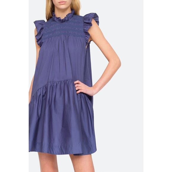 Sea New York Marlene Blue Cotton Smocked Mini Dress Size XS - Picture 4 of 15